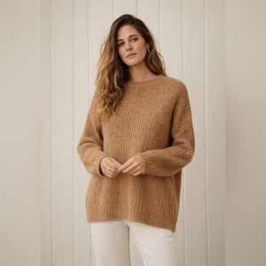 Jenni Kayne Chunky Alpaca Knit Fisherman Crewneck in Apricot Medium